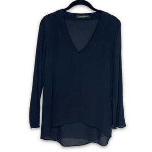 Zara Women's Sheer V Neck Black Top Blouse Small